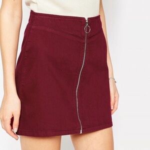 Burgundy Zipper Front Mini Skirt